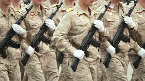 Russian Invasion Military Soldier Hold Ak47 Rifle Ukraine Conflict War Parade