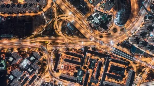 Highway cloverleaf interchange intersection (junction) with ramps ...