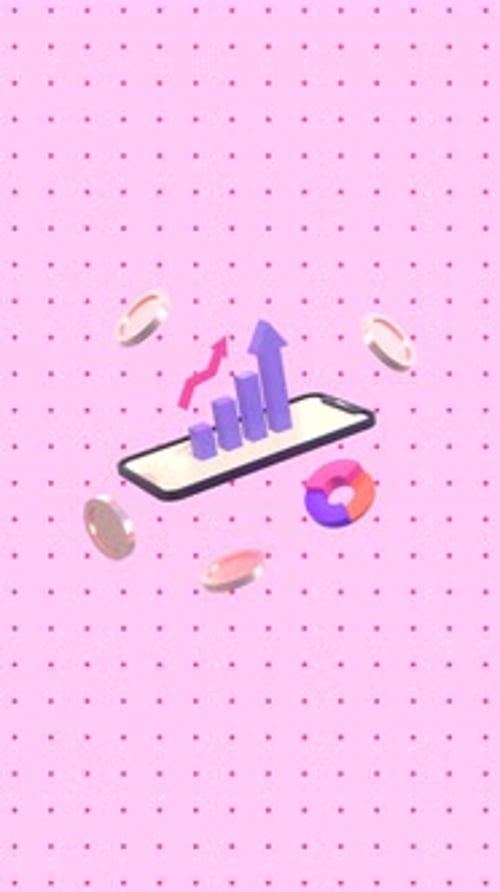 Animated Smartphone Displaying Financial Growth and Data