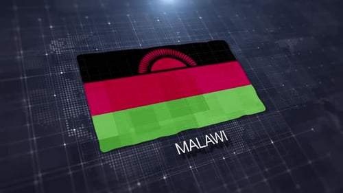 Malawi Flag Animated Display on Digital Global Map