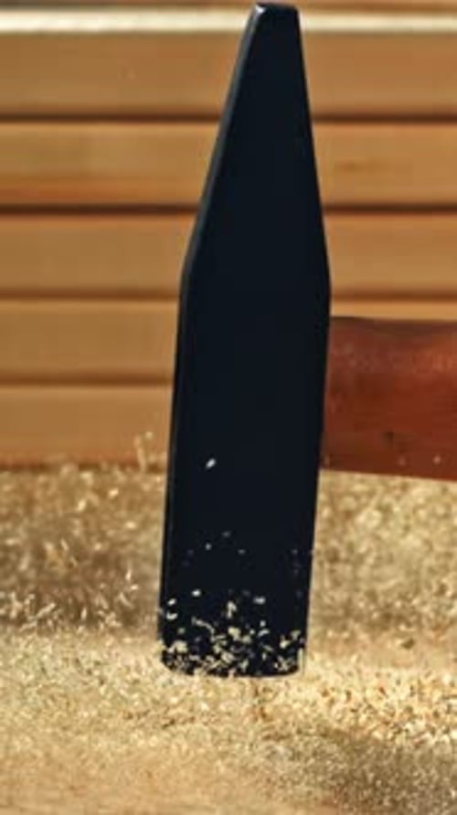The Hammer Hits the Wooden Table Filmed on a Highspeed Camera at 1000 Fps