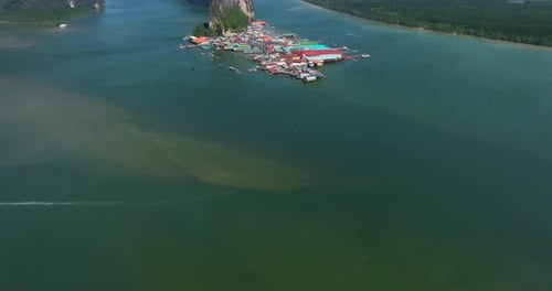 Aerial Reveals Muslim Village Of Koh Panyee In Phang Nga Bay, Thailand.