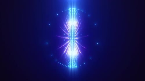 Blue purple energy magic sphere ball of futuristic waves and lines of particles