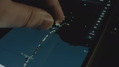 Container Cargo Freight Ship Online Tracking Global Map on Smartphone Screen Suez Channel PortSaid