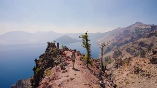 Sweeping Views Of Crater Lake National Park Visitors Enjoying Lookout