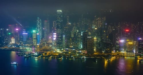 Aerial Timelapse of Illuminated Hong Kong Skyline Hong Kong China