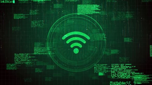 Glitching WiFi Symbol With Digital Data Background Loop