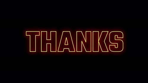 Texte de remerciement avec effet de particules et de lueur