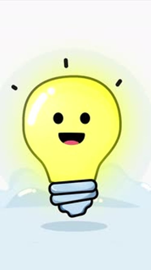 Cute Light Bulb Cartoon Character with Happy Face Vertical