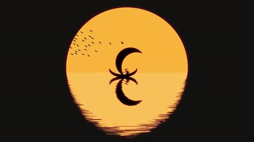 Sérénité africaine au coucher du soleil avec une faune en silhouette et des oiseaux en vol.