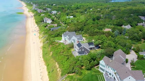 Drone Circling Cape Cod Waterfront Beach House