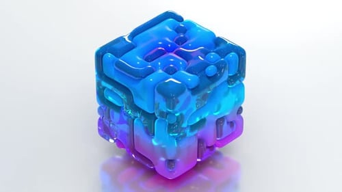 Purple Blue Pixel 3D Cube 35