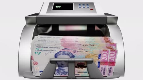3D Animation of Money Counting Machine Processing Banknotes