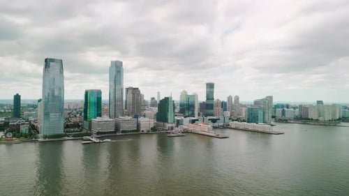 Aerial View of the New York City Skyline Buildings in Hudson Yards the River Jersey Cityscape