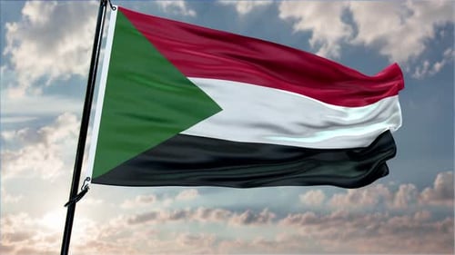 Waving Sudan Flag with Cloudy Sky Background Motion Graphic