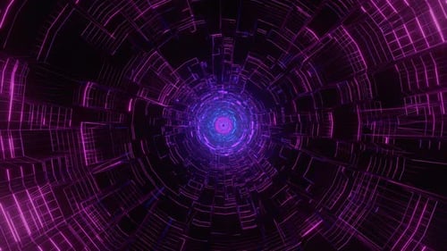 Abstract Purple Neon Futuristic Tunnel Digital Art Space Warp Speed Light. 4K Vidios