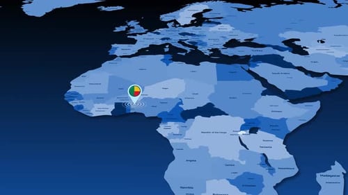 Animated World Map Pinpoint Zoom to Benin Location