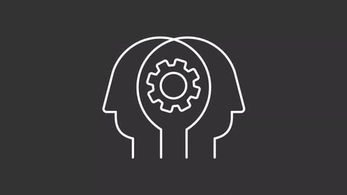 Minimalist Line Icon Animation: Two Heads with a Spinning Gear