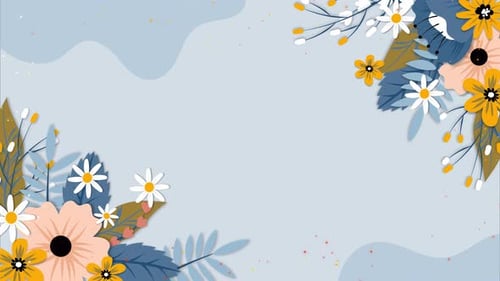 Spring Flowers Frame Blue Background