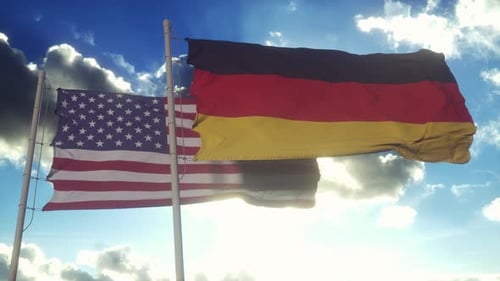 Germany and United States Flag on Flagpole