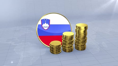 Slovenia Flag With Plain Gold Coins Tower