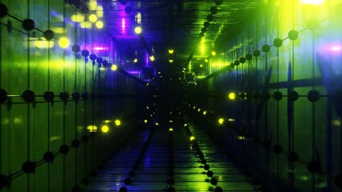 Fluogelbe und lila Lampentunnel-Hintergrund-Loop-Animation in 4K
