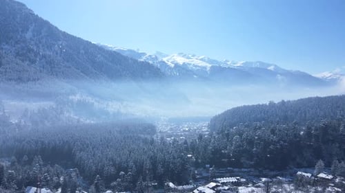 Snowy Mountains and Valley Aerial Landscape View