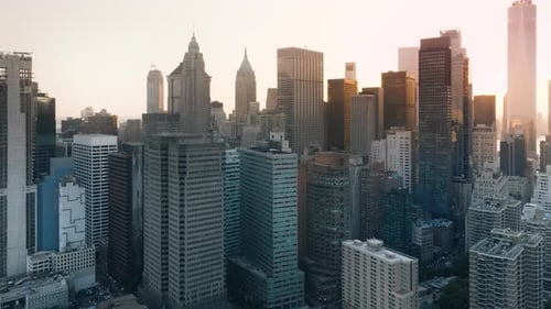 Epic New York City Cityscape Background Aerial Manhattan Buildings at Sunset