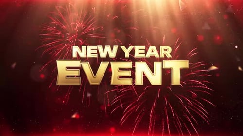 Golden New Year Event Title Reveal with Festive Fireworks