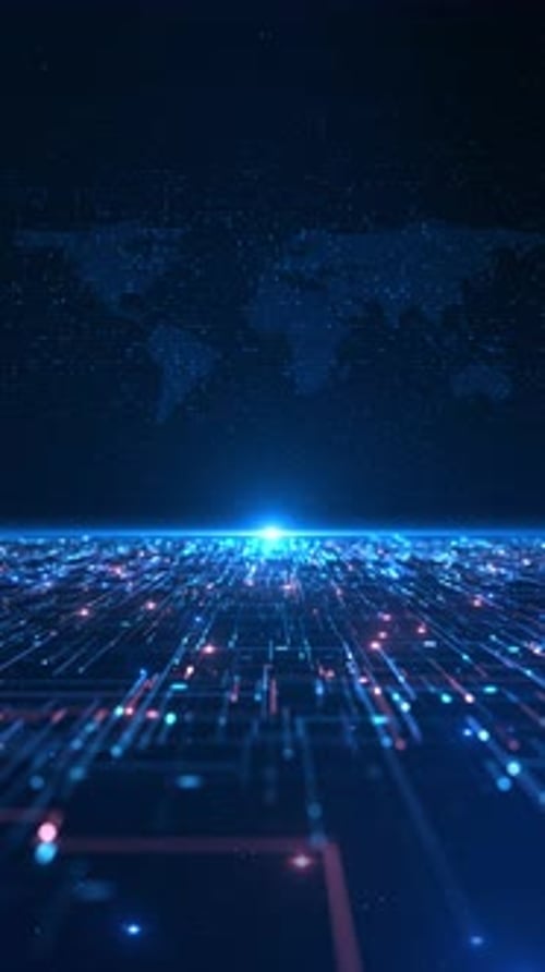 Futuristic Data Network World Map Animation