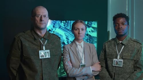 Serious Team in Futuristic Office Environment