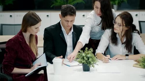 Young Female Leader Manager Communicate Colleagues Business People Working Together at Office