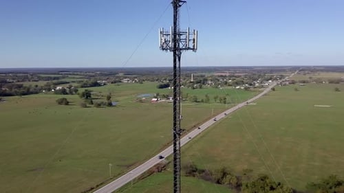 Rural cell phone tower in the middle of nowhere with 5G technology updates needed stock video by aer