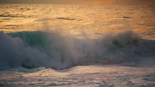White Ocean Wave Swelling Rolling Seashore Close Up. Powerful Surf Barreling Splashing