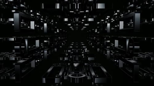 Geschäftshintergrund mit rotierenden schwarzen Formen, Reflexion, 3D-Render, exklusiv, Figuren