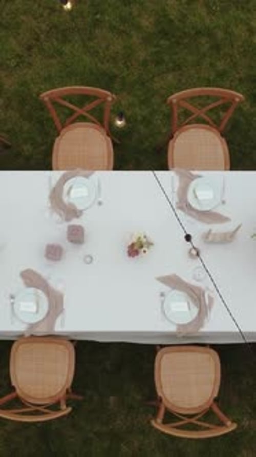 Elegant Wedding Reception Table Setup Aerial View