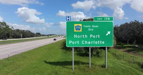 American Freeway Exit Sign in Florida I75 Highway Junction with Direction to North Port and Port