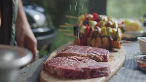 Salting Meat Steaks before Cooking BBQ