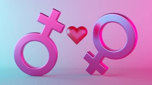 Glossy 3D Gender Symbols Connect With Pulsing Heart