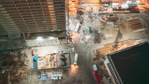 Flat View Construction Time Lapse Nightwork Development Of Modern Multistorey Residential Houses