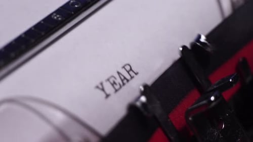Year 1935, Typing on Blank White Paper in Vintage Typewriter, Close Up