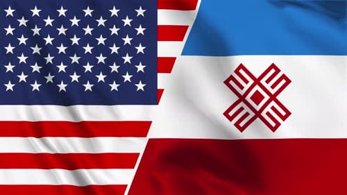 Waving Flags of United States and Mari El Republic Loop