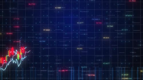 Stock Market Analysis Grid Chart Data Moving, Stock Chart With Candle Stick Patter Rising