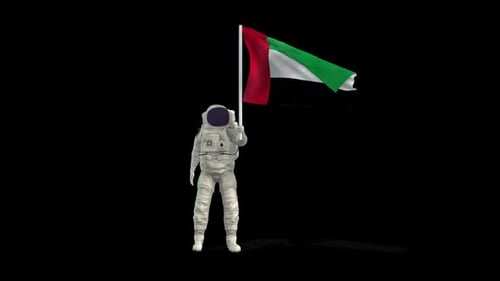 Astronaut Holding United Arab Emirates Flag in Space