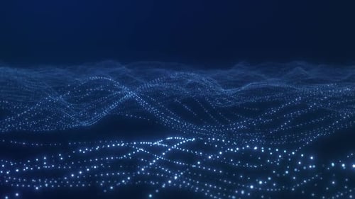 Flowing Blue Particle Waves Digital Data Background
