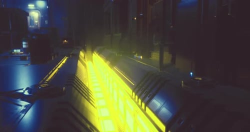 Bright Yellow Glow From an Industrial Setting with Complex Machinery