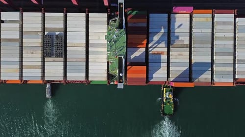 Port with Cargo Ship and Containers Import and Export
