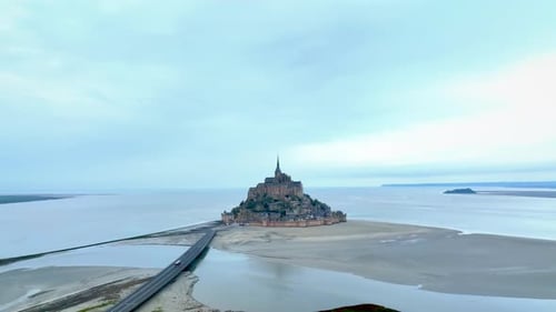 Aerial view of Mont Saint Michel in Normandy, France.