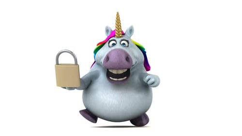 Funny 3D Cartoon Unicorn Running with Padlock Animation