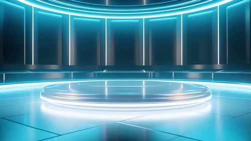 Futuristic Neon Blue Stage for Product Showcase and Presentations